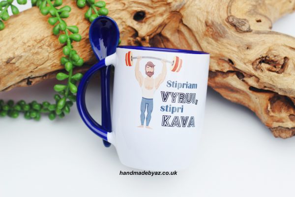 Cup with Spoon ,,Stipriams vyrui stipti kava,,