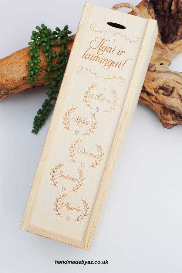 Wooden  Wine Box ,,Ilgai ir laimingai,,