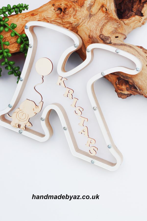 Natural Letter Personalised Name Money Box 20cm. - Image 2