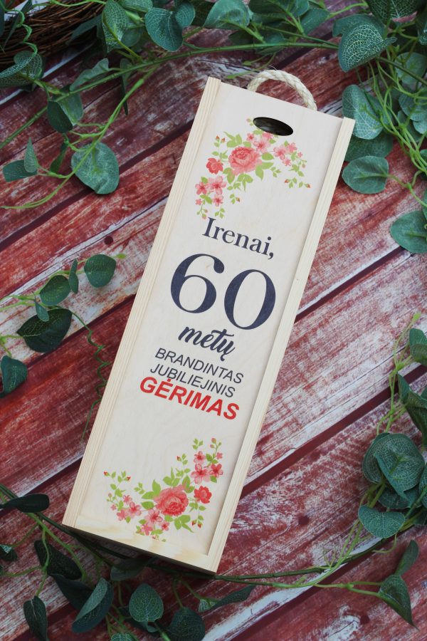 Personalised Wooden  Wine Box ,,Irenai 60 metu..,,