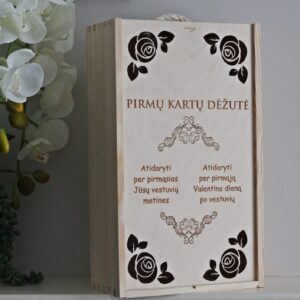 Double Wooden  Wine Box ,,Pirmu kartu dezute,,