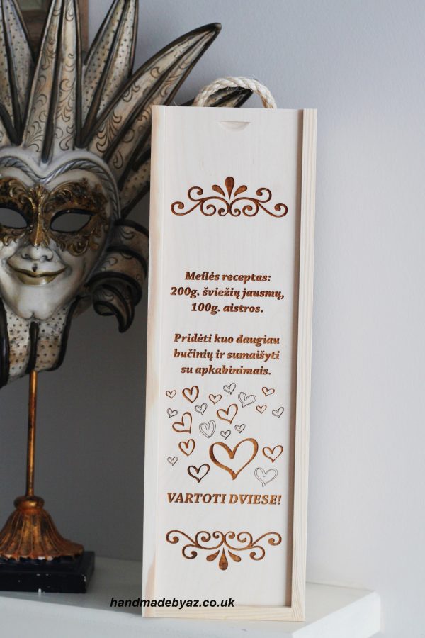 Wooden  Wine Box ,,Meiles receptas,,