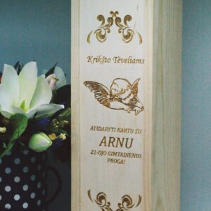 Personalised Wooden  Wine Box ,,Kriksto teveliams...,,