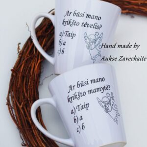 Latte Cups set ,,Ar busi mano Kriksto Tevelis & Mamyte?,,