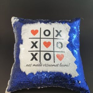 Sequin Pillow with print ,,..nes meile visuomet laimi,,