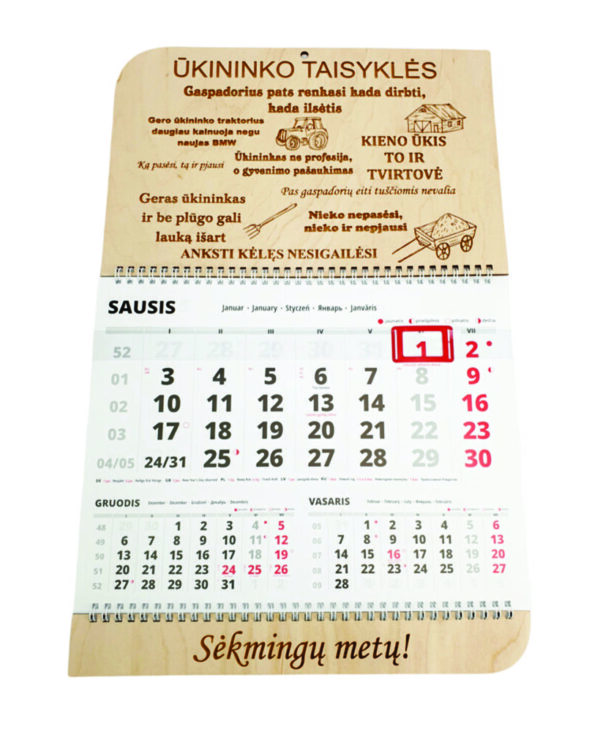 Wall calendar ,,Ukininko taisykles,,