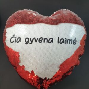 Sequin Pillow with print ,,Cia gyvena laime,,