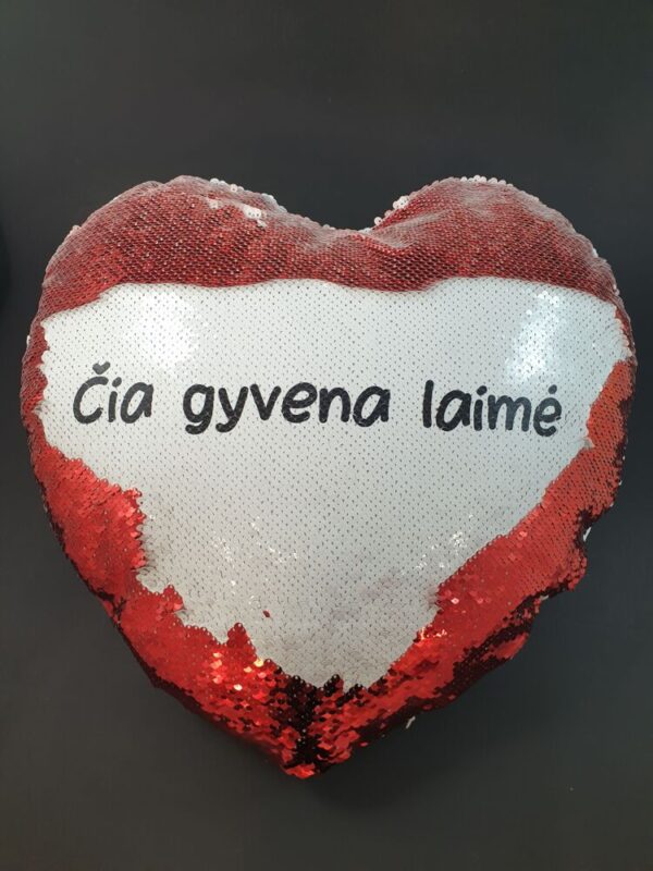 Sequin Pillow with print ,,Cia gyvena laime,,