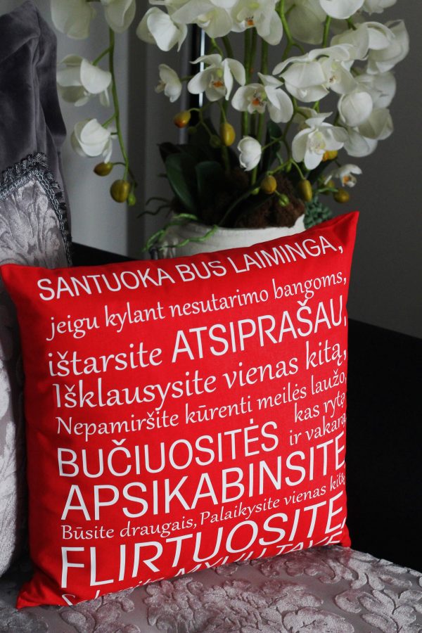 Pillow with print ,,Santuoka bus laiminga...,,