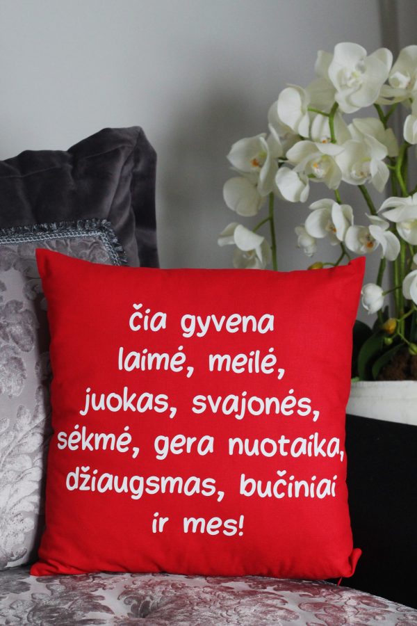 Pillow with print ,,Cia gyvena laime...,,