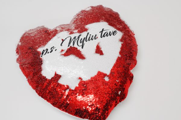 Sequin Pillow with print ,,P.S. Myliu Tave...,,