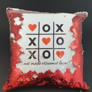 Sequin Pillow with print ,,..nes meile visuomet laimi...,,