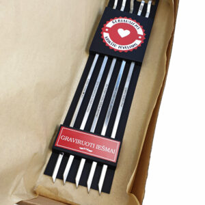 BBQ metal sticks set with carboard box ,,Geriausiems Kriksto Teveliams,,