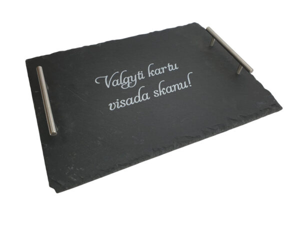 Stone tray with handle ,,Valgyti kartu visada skanu,,