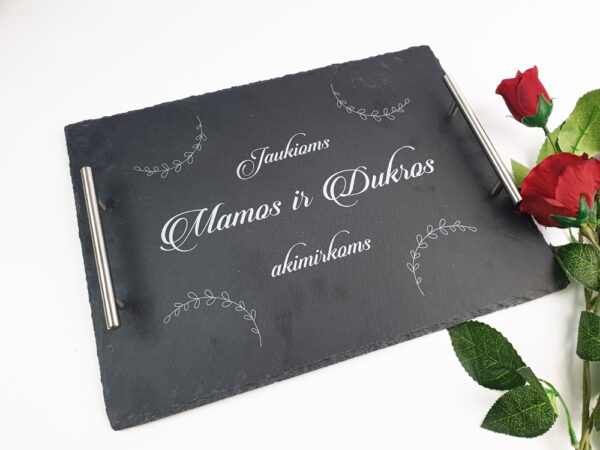 Stone tray with handle ,,Jaukioms mamos ir dukros akimirkoms,,
