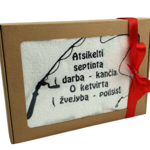 Towel with cardboard box ,,Atsikelti 7 i darba...,,