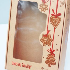 Carboard box ,,Linksmu svenciu,, with handle