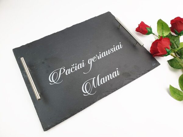 Stone tray with handle ,,Paciai geriausiai mamai,,