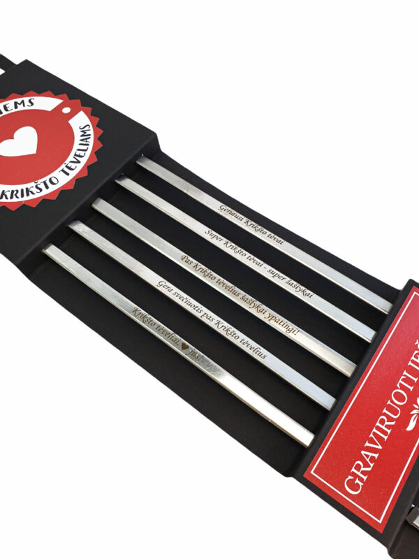 BBQ metal sticks set with carboard box ,,Geriausiems Kriksto Teveliams,, - Image 4