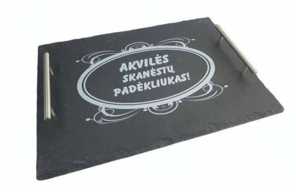 Personalised Stone tray with handle ,,Akviles skanestu padekliukas,,