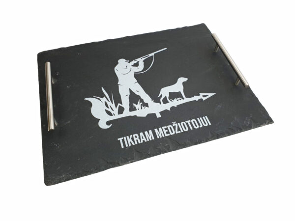 Stone tray with handle ,,Tikram medziotojui,,