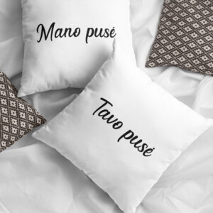 Pillow set  with print ,,Mano puse/Tavo puse,,
