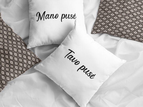 Pillow set  with print ,,Mano puse/Tavo puse,,