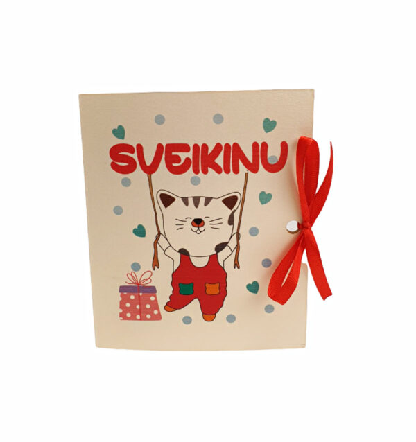 Greeting card with chocolate ,,Sveikinu,,