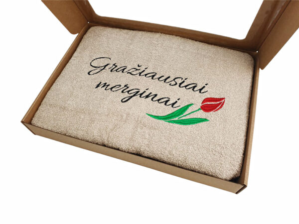 Towel with cardboard box ,,Graziausiai merginai,,