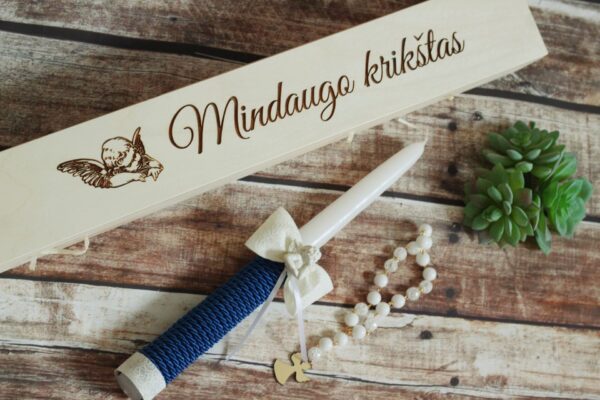 Personalised Candle box with candle and rosary  ,,Mindaugo Krikstas,,