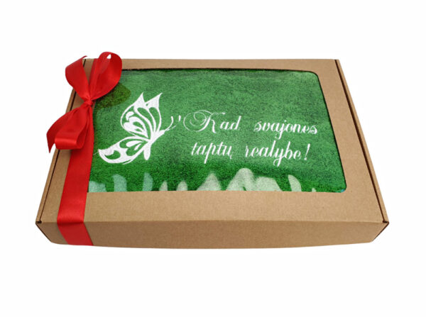 Towel with cardboard box ,,Kad svajones taptu realybe,,