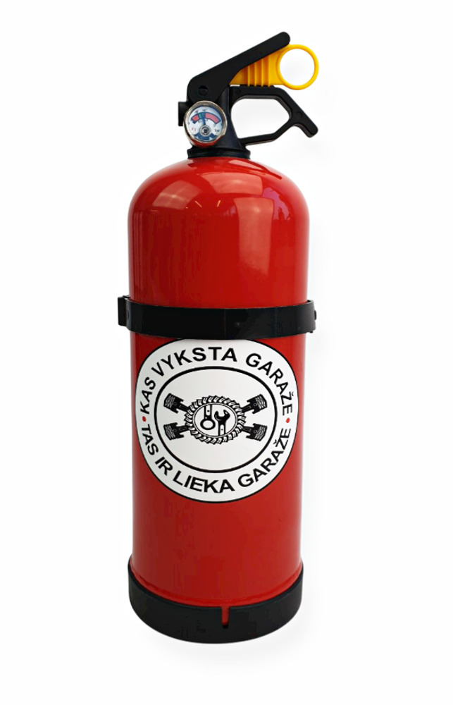 Fire Extinguisher with print ,,Kas vyksta garaze,,