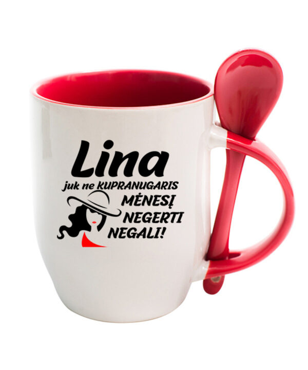 Personalised Cup with Spoon ,,Lina juk ne kupranugaris,,