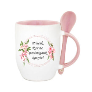 Personalised Cup with Spoon ,,Prisesk Rasyte.,,