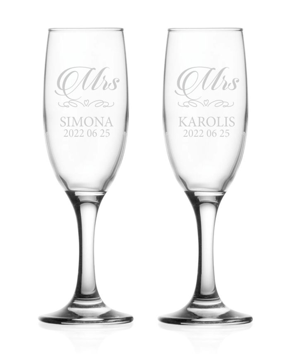 Personalised Champagne  Glass set  ,,Mr&Mrs,, (ANY NAME,ANY DATE)
