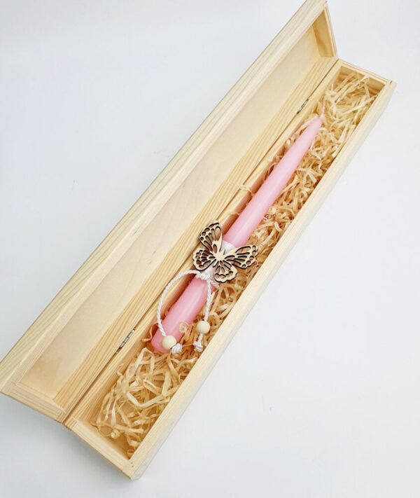 Christening candle Pink with butterfly - Image 2