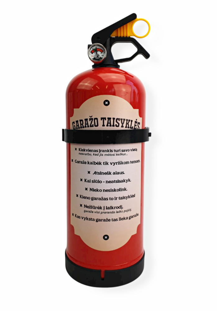 Fire Extinguisher with print ,,Garazo taisykles,,