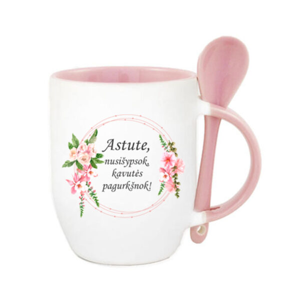 Personalised Cup with Spoon ,,Astute,nusisypsok..,,