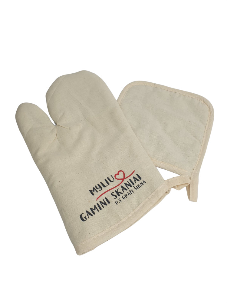 Oven Glove with print ,,Myliu Gamini skaniai,,