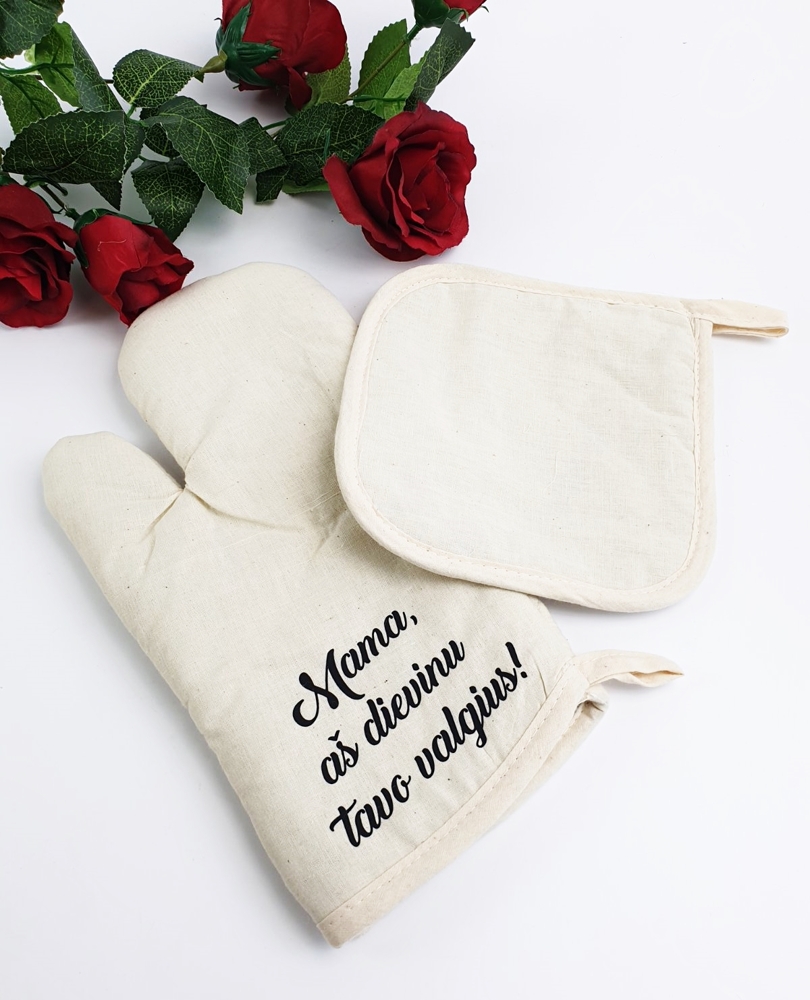Oven Glove with print ,,Mama as dievinu tavo valgius,,