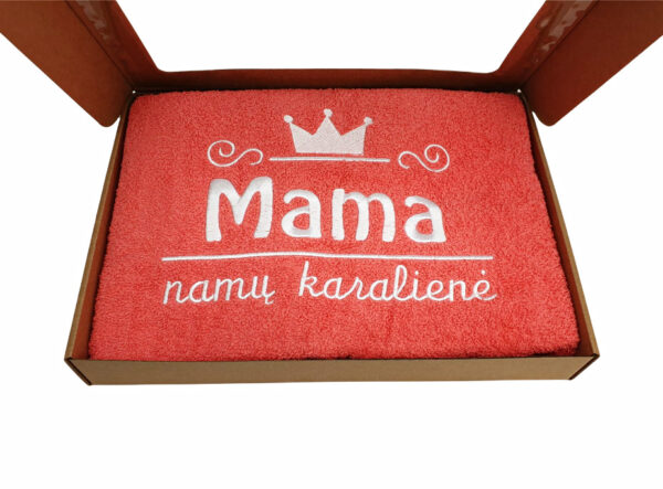 Towel with cardboard box ,,Mama-namu karaliene,,
