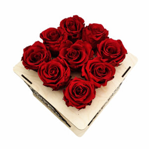 Wooden vase ,glass tube with preserved rose