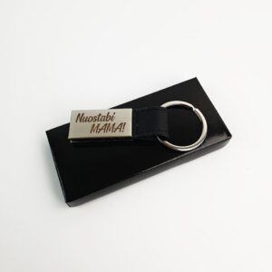 Metal keychain with leather ,,Nuostabi mama,,