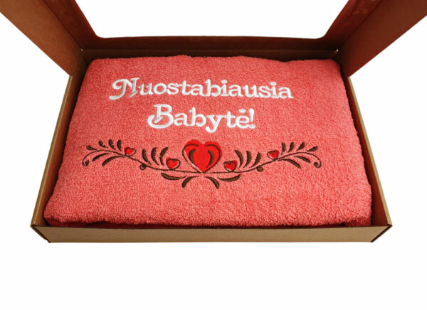 Towel with cardboard box ,,Nuostabiausia Babyte,,