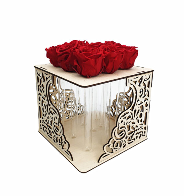 Wooden vase ,glass tube with preserved rose - Image 3