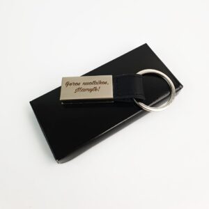 Metal keychain with leather ,,Geros nuotaikos,Mamyte,,