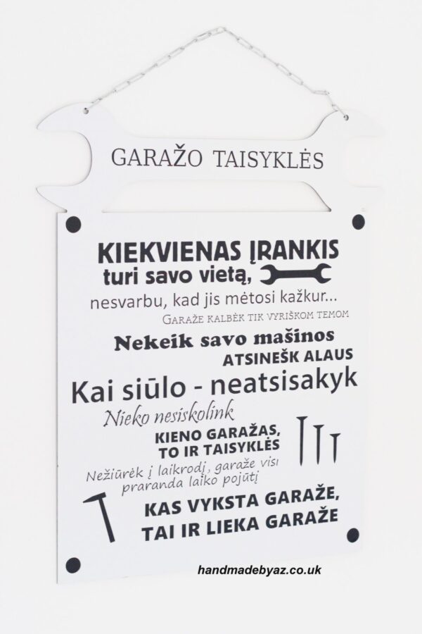 Metal Hanging sign ,, Garazo taisykles,,