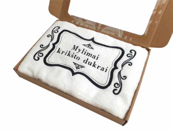 Towel with cardboard box ,,Mylimai Kriksto dukrai,,