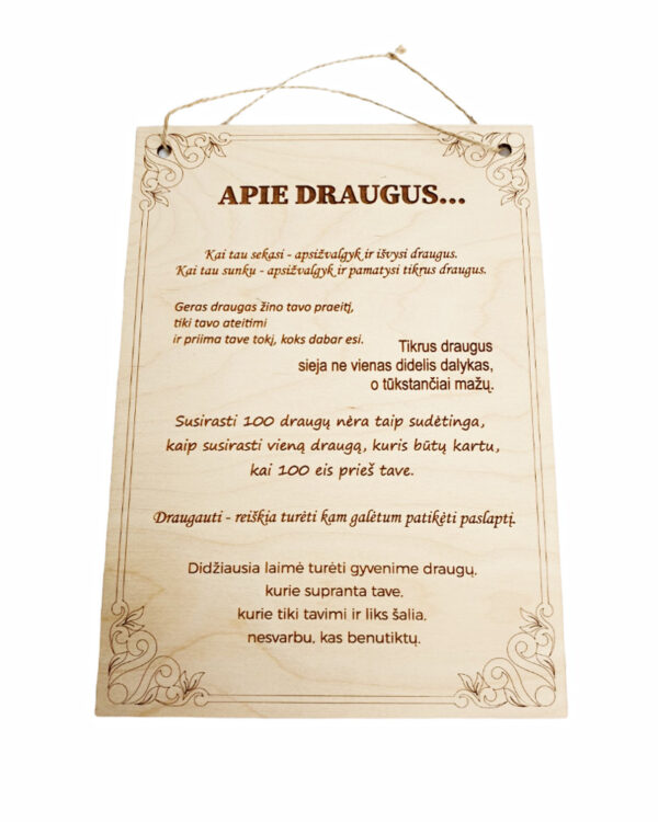 Hanging sign ,,Apie draugus,,