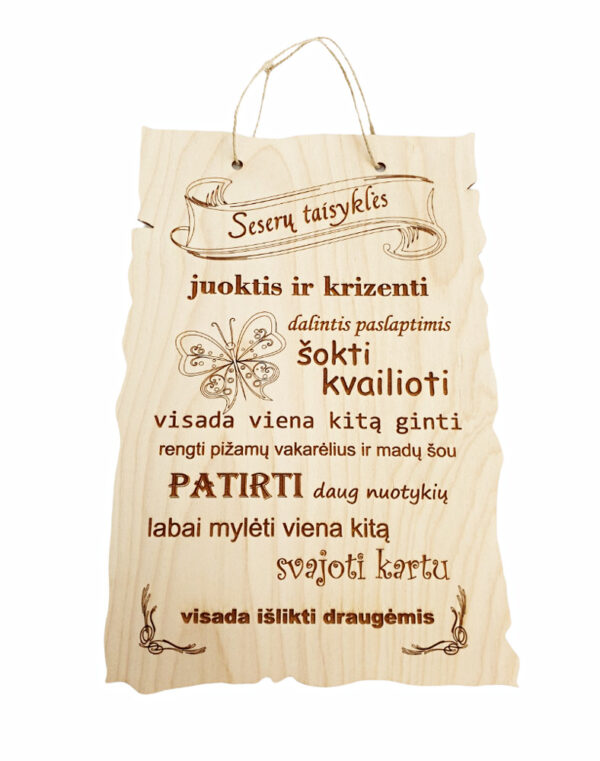 Hanging sign ,, Seseru taisykles,,